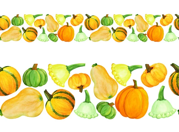 Oranžová zelená dýně akvarel hladký okraj — Stock fotografie