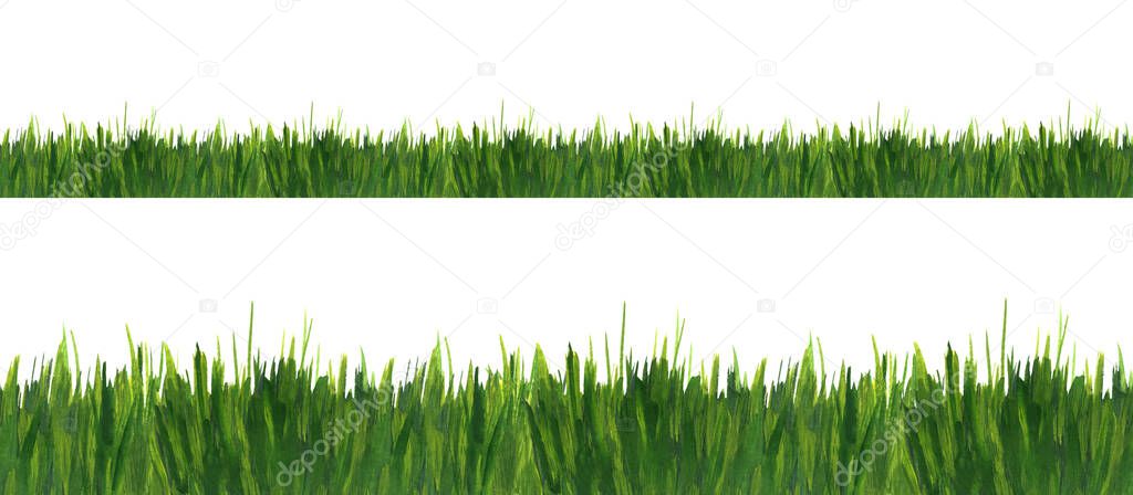 Green grass watercolor seamless border line