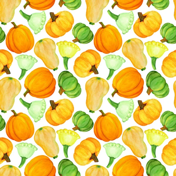 Naranja calabaza verde acuarela patrón sin costuras — Foto de Stock