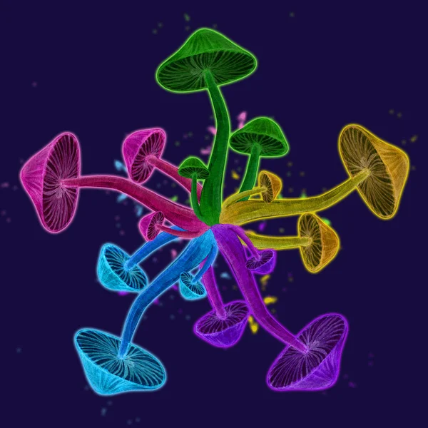 Psychedelic toadstool neon κύκλο εικονογράφηση — Φωτογραφία Αρχείου