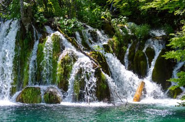 Hırvatistan 'daki Plitvice Gölleri Ulusal Parkı' nda göller ve şelaleler