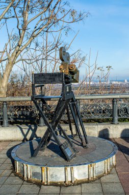 KYIV, UKRAINE - 12 Ocak 2020 'de Ukrayna' nın başkenti Kyiv 'de film yapımcısı ve gözlemcisi. 