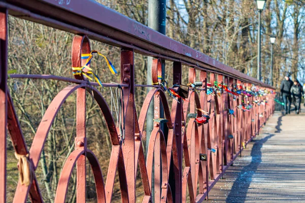 Kyiv Ukraine Janvier 2020 Pont Parkovy Avec Beaucoup Serrures Amour — Photo