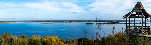 Panorama Över Floden Dnepr Med Övergivet Trädgårdshus Nära Stayky Kiev — Stockfoto