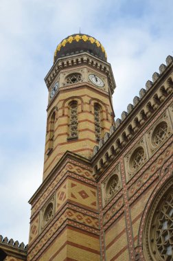 BUDAPEST, HUNGARY - 31 Aralık 2017: Budapeşte 'deki Büyük (Merkez) Sinagogun Dış Hattı.