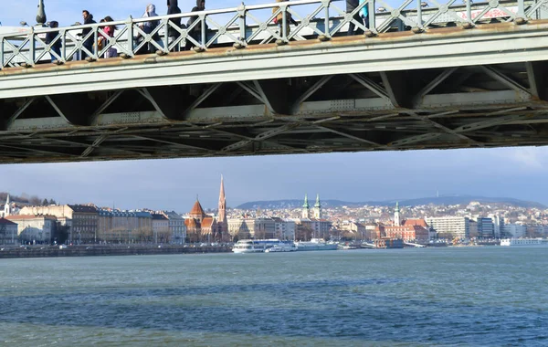 Budapest Hungary December 2017 Szechenyi Chain Bridge Danube Budapest Грудня — стокове фото