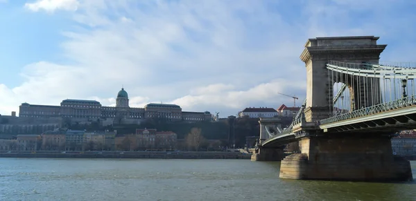 Budapest Węgry Grudzień 2017 Most Łańcuchowy Szechenyi Nad Dunajem Budapeszcie — Zdjęcie stockowe