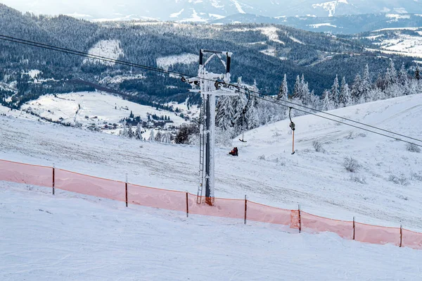 Kiew Slawske Januar 2020 Skifahrer Skilift Auf Den Berg Zachar — Stockfoto