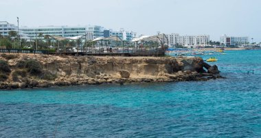 PROTARAS, CYPRUS - 16 Haziran: Seaview on the beach, Sunny day on Protaras, Kıbrıs 16 Haziran 2018. 