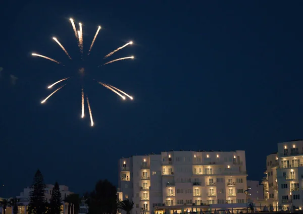 Kleurrijk Vuurwerk Het Strand Cyprus — Stockfoto