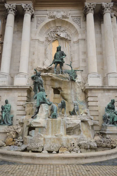 Budapest Hungary December 2017 Fountain King Matthias Buda Castle Budapest Royalty Free Stock Photos