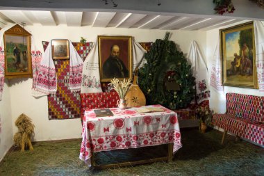 KANIV, UKRAINE - OCTOBER 14: Taras Shevchenko museum on Taras Hill or Chernecha Hora in Kaniv, Ukraine on October 14, 2018.  clipart