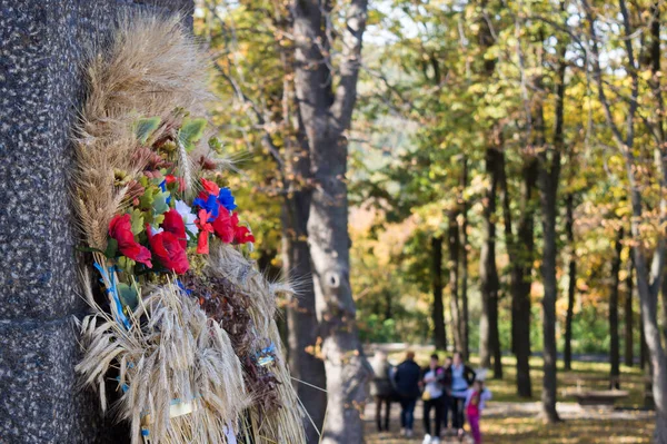 Kaniv Ukraine Oktober Toorn Gemaakt Van Tarwe Bloemen Het Graf — Stockfoto