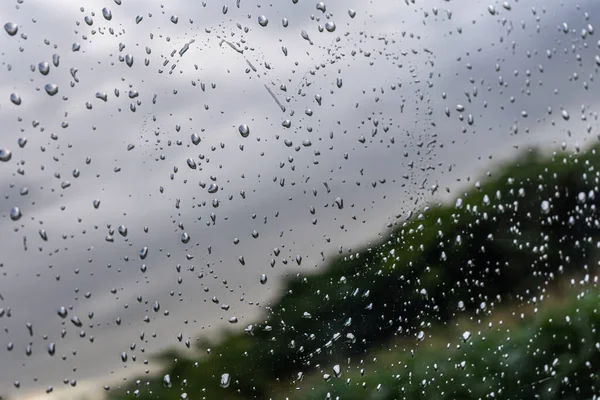 Gocce Acqua Sulla Finestra Con Silhouette Cuore — Foto Stock