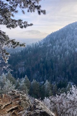 Tomasovsky manzarasına soğuk bir kış yürüyüşü, Slovakya 'daki Sloven Raj Ulusal Parkı' nda nefes kesici manzaralar sunan çarpıcı bir kaya oluşumu