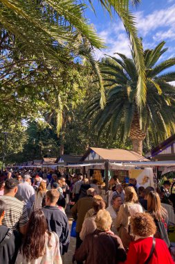 MALAGA, İspanya - 8 Aralık 2024: Noel gıda pazarı - Malaga, İspanya