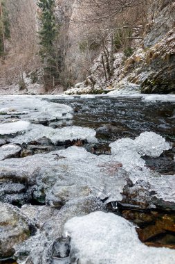 Tomasovsky manzarasına soğuk bir kış yürüyüşü, Slovakya 'daki Sloven Raj Ulusal Parkı' nda nefes kesici manzaralar sunan çarpıcı bir kaya oluşumu