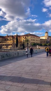 CORDOBA, İspanya - 6 Ocak 2026: İspanya 'nın Cordoba kentindeki Guadalquivir Nehri' ni kapsayan Antik Roma köprüsü.