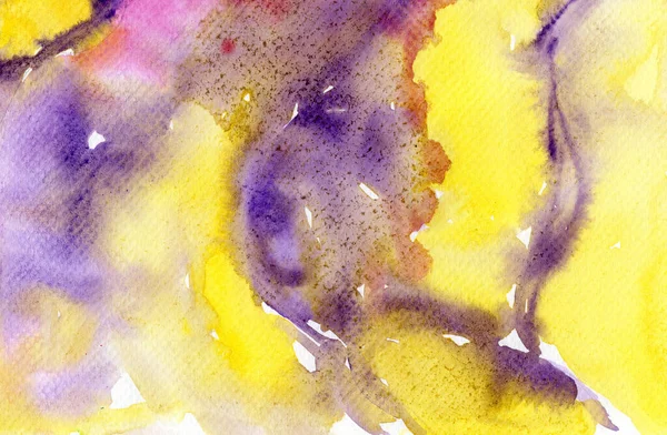 Pintura Aquarela Abstrata Sobre Papel Pintada Mão Amarelo Roxo — Fotografia de Stock