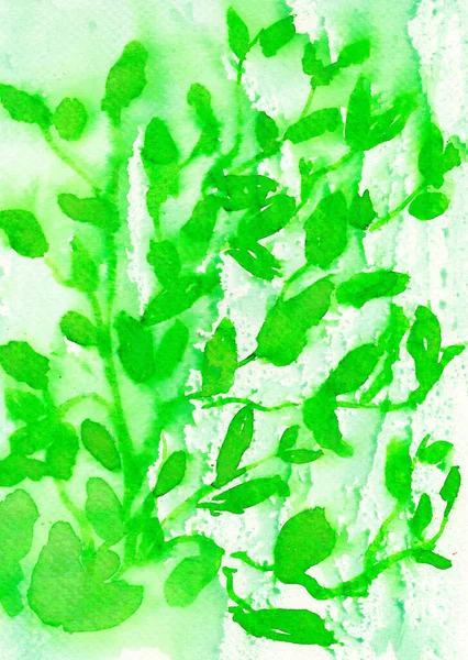 Pintura Aquarela Folhas Verdes Textura Papel Imagem Pintada Mão — Fotografia de Stock