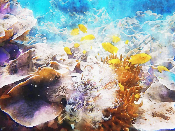 Abstraktní Malba Mořského Života Podvodní Krajina Image Barevný Mořský Život — Stock fotografie