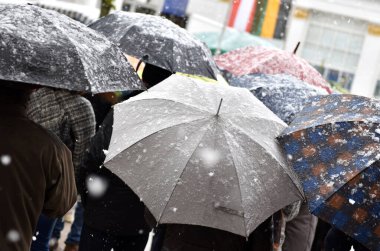 Nisan ayı sonunda Bad Ischl 'de kar yağışı (Salzkammergut, Gmunden Bölgesi, Yukarı Avusturya, Avusturya)