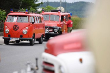İtfaiye vintage araçları, Vcklabruck ilçesi, Yukarı Avusturya, Avusturya, Avrupa;