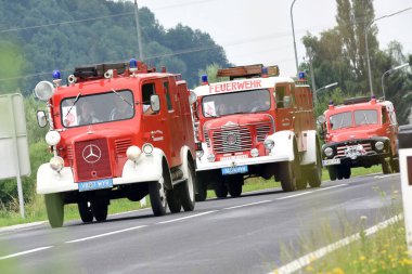 İtfaiye vintage araçları, Vcklabruck ilçesi, Yukarı Avusturya, Avusturya, Avrupa;