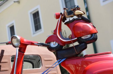 Vespa toplantısı Vorchdorf, Salzkammergut, Avusturya, Avrupa 'da