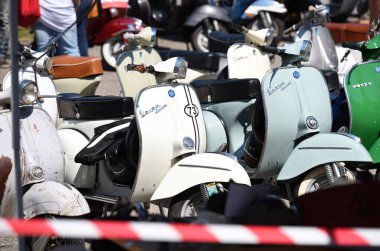 Vespa toplantısı Vorchdorf, Salzkammergut, Avusturya, Avrupa 'da