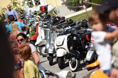 Vespa toplantısı Vorchdorf, Salzkammergut, Avusturya, Avrupa 'da