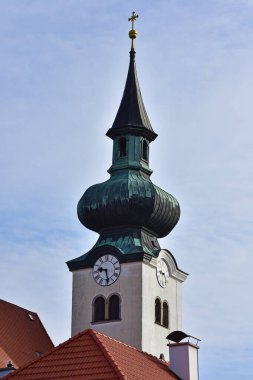 Schoerfling am Attersee 'nin kilise kulesi, Avusturya, Avrupa