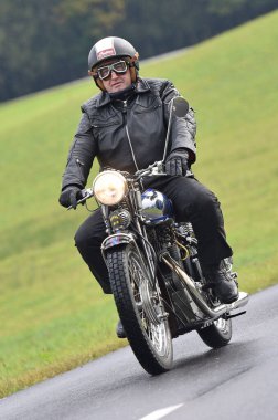 Yıllık Franz Joseph Bad Ischl, Salzkammergut, Avusturya, Europ 'ta eski motosikletlere biniyor