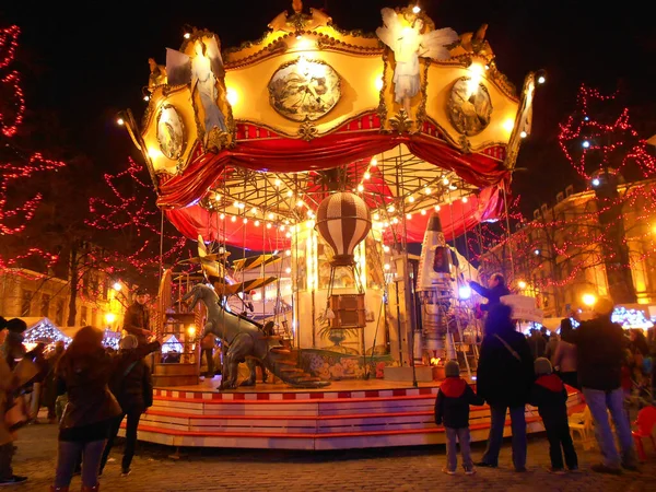 Carousel Christmas Market Brussels Belgium — Stock Photo, Image