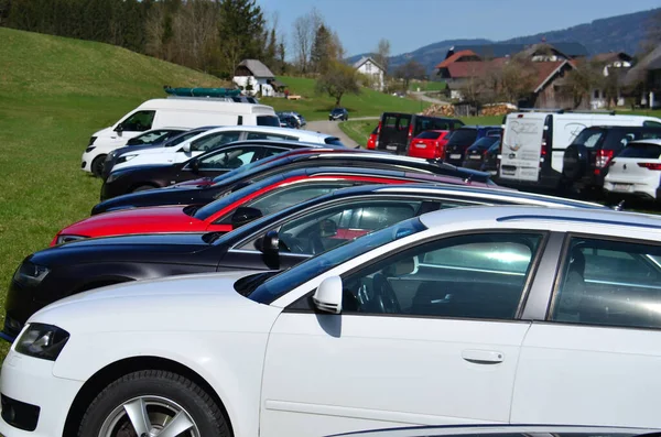 Pełny Parking Przy Drachenwand Sankt Lorenz Koło Mondsee Górna Austria — Zdjęcie stockowe