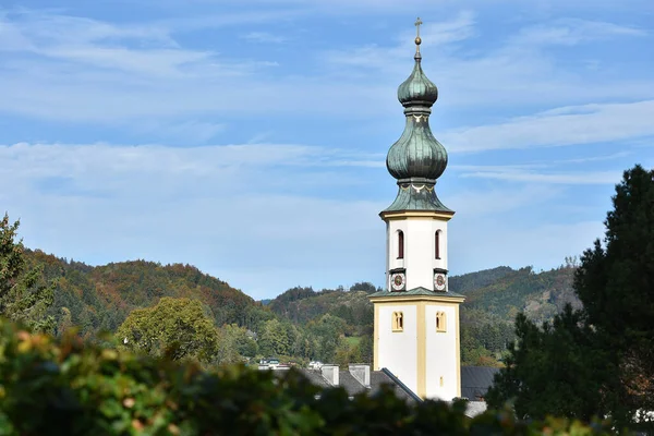 Sankt Gilgen Wolfgangsee Kilisesi Kulesi Salzkammergut Salzburg Avusturya Avrupa — Stok fotoğraf