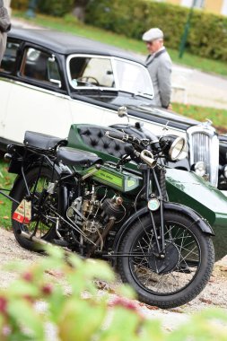 Yıllık Franz Joseph Bad Ischl, Salzkammergut, Avusturya ve Avrupa 'da eski motosikletlere biniyor
