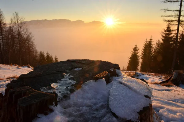 Puesta Sol Invierno Gruenberg Austria Europa — Foto de Stock