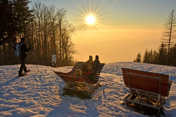 Pôr Sol Inverno Gruenberg Áustria Europa — Fotografia de Stock