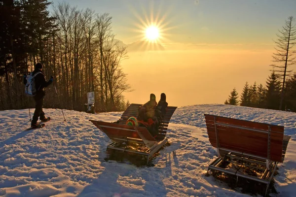 Puesta Sol Invierno Gruenberg Austria Europa — Foto de Stock