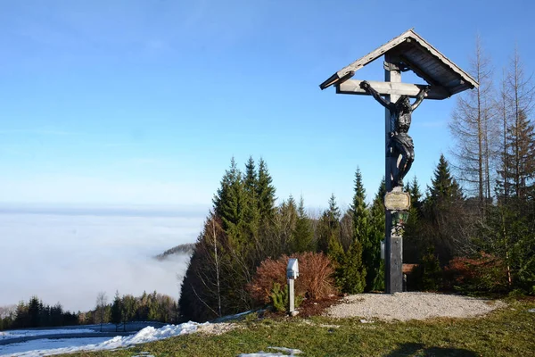 Sonbaharda Hongar Dağı Siste Voecklabruck Avusturya Avrupa — Stok fotoğraf