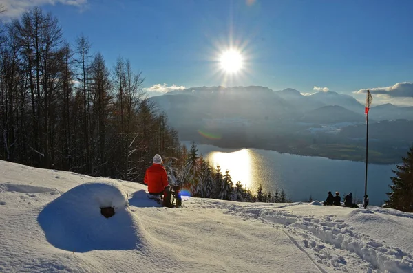 Inverno Neve Sul Gruenberg Vicino Gmunden Nel Salzkammergut Austria Europa — Foto Stock