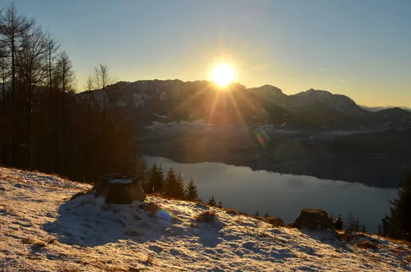 Tramonto Invernale Sul Gruenberg Austria Europa — Foto Stock