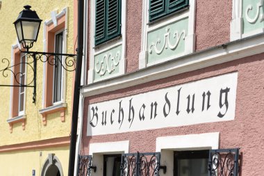 Book store on Town square of the baroque town Schrding am Inn in Upper Austria, Austria, Europe
