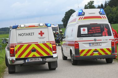 Emergency doctor vehicle and ambulance in Upper Austria, Austria, Europe