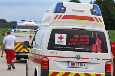 Emergency doctor vehicle and ambulance in Upper Austria, Austria, Europe