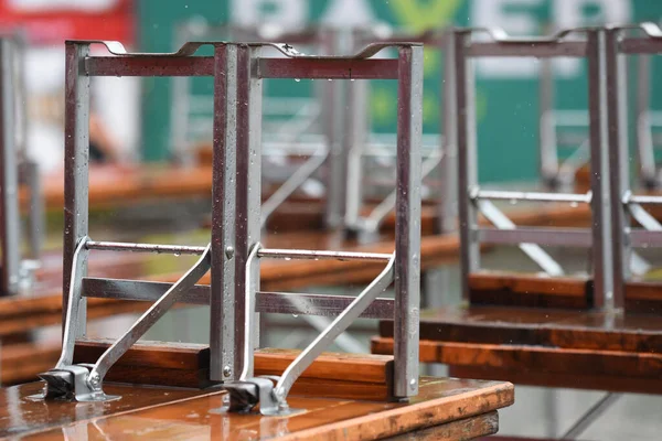 Empty Beer Tables Benches Open Air Festival Upper Austria Austria — Stok fotoğraf