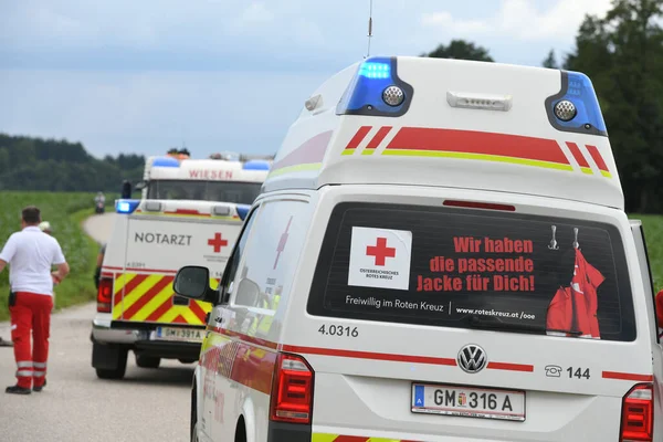 Emergency doctor vehicle and ambulance in Upper Austria, Austria, Europe