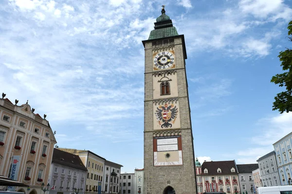 奥地利上奥地利 欧洲Enns的城镇塔和城镇广场 — 图库照片