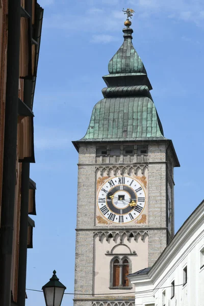 Stadtturm Und Stadtplatz Von Enns Oberösterreich Österreich Europa — Stockfoto